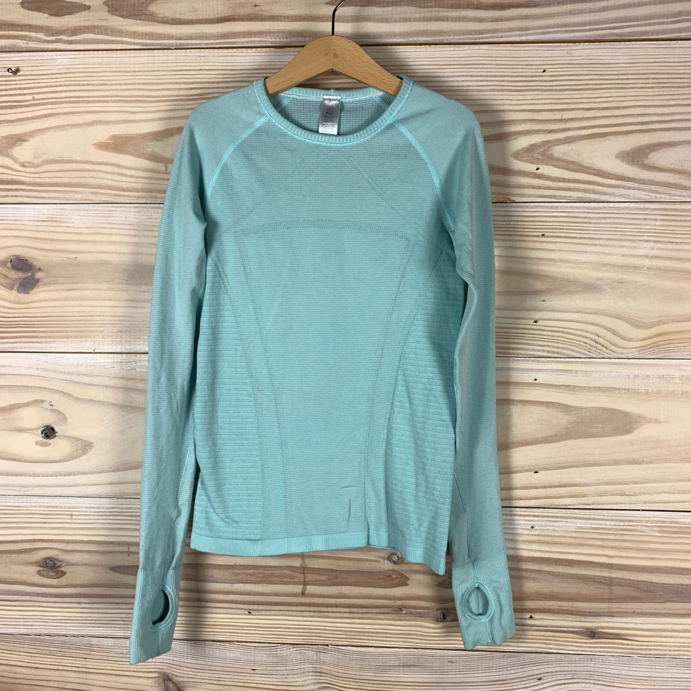Ivivva Long Sleeve Girls 10 Mint‎ Green Swiftly Tech Seamless Athletic Top Shirt